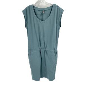 Prana Norma Dress Blue Travel Sporty Cap Sleeve Zipper Pocket Sz Womens Small